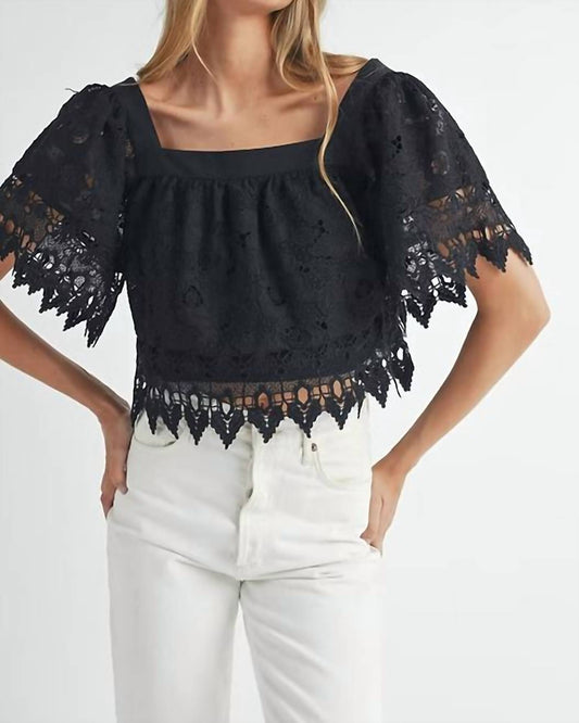 Mable - Square Neck Crochet Lace Top With Double Bow Tie
