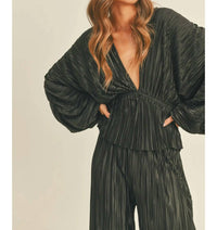 Miou Muse - Wrinkle Detail V Neck Blouse