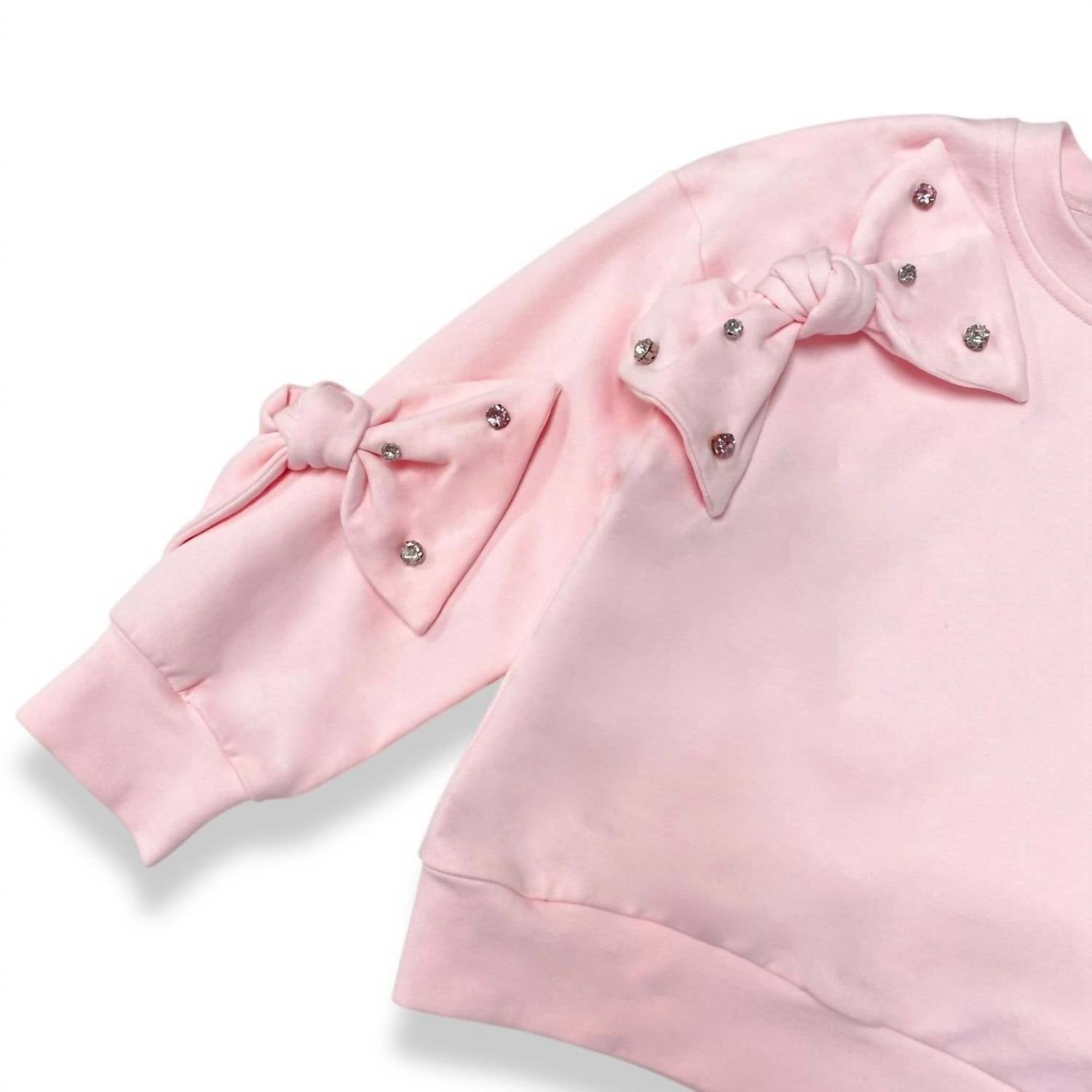 Doe A Dear - Girl's Rhinestone Bow Long Sleeve Pullover