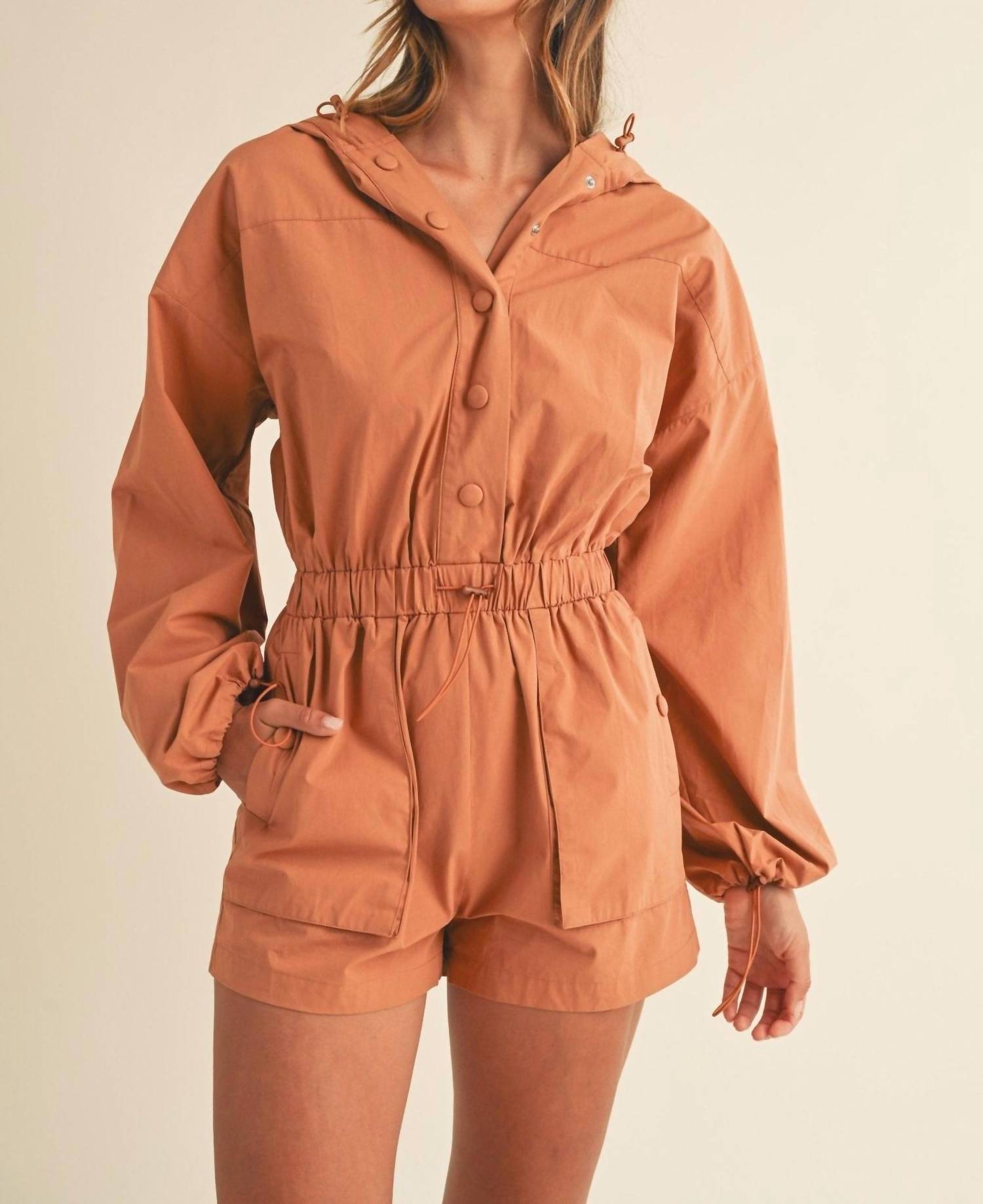 Mable - Long Sleeve Button Down Hoodie Romper
