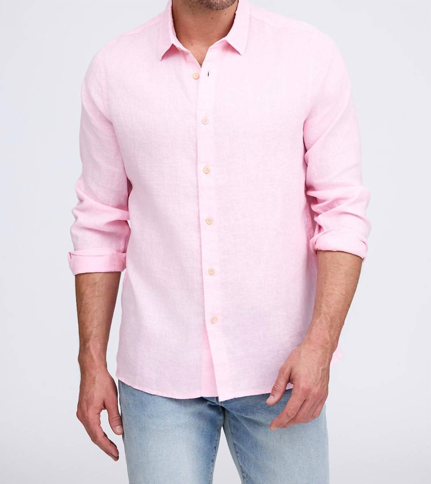 Raffi Pure Linen Long Sleeve Shirt in pink - men's shirt - alternate view