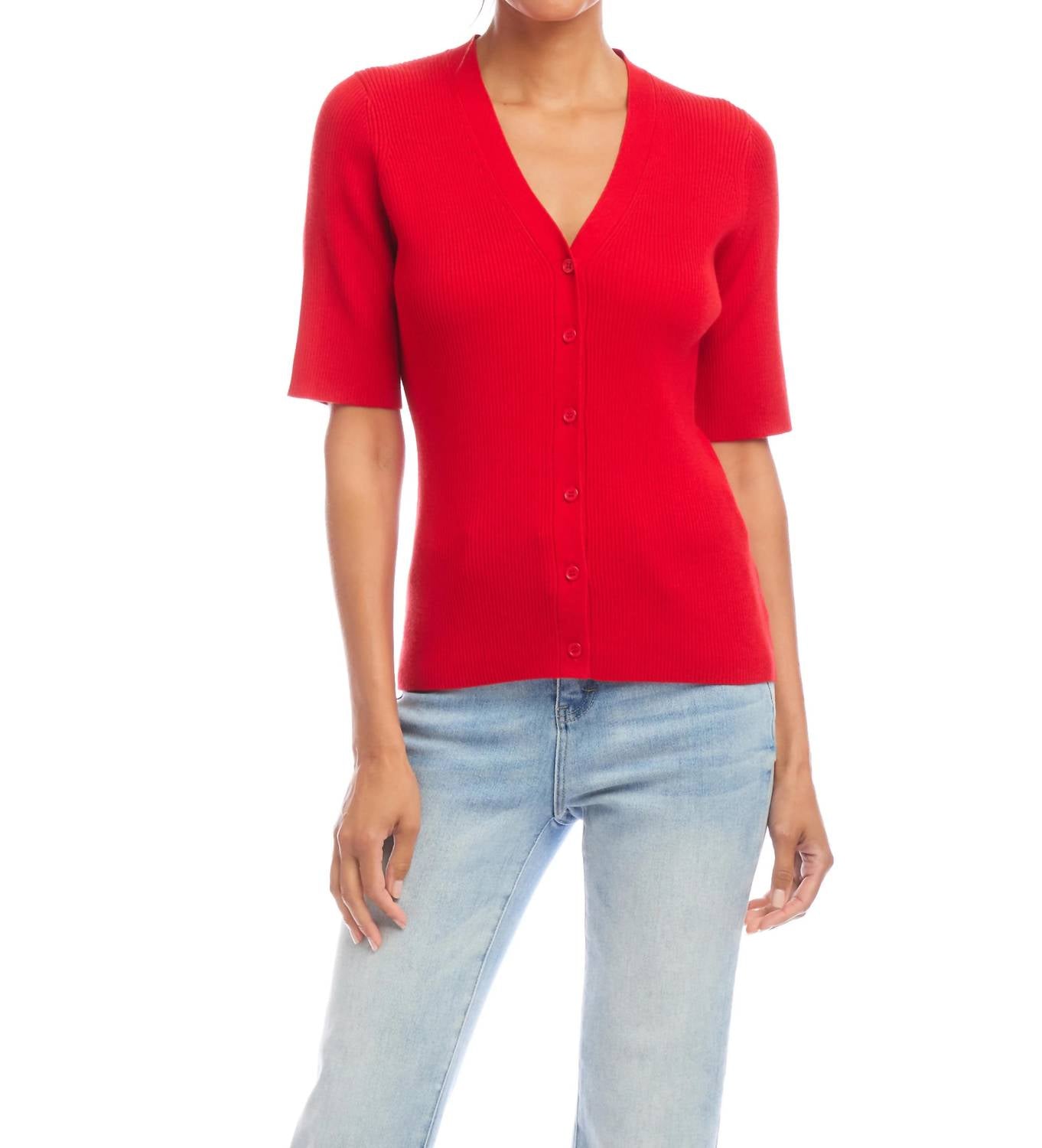 Karen Kane - Short Sleeve Ribbed Cardigan Sweater