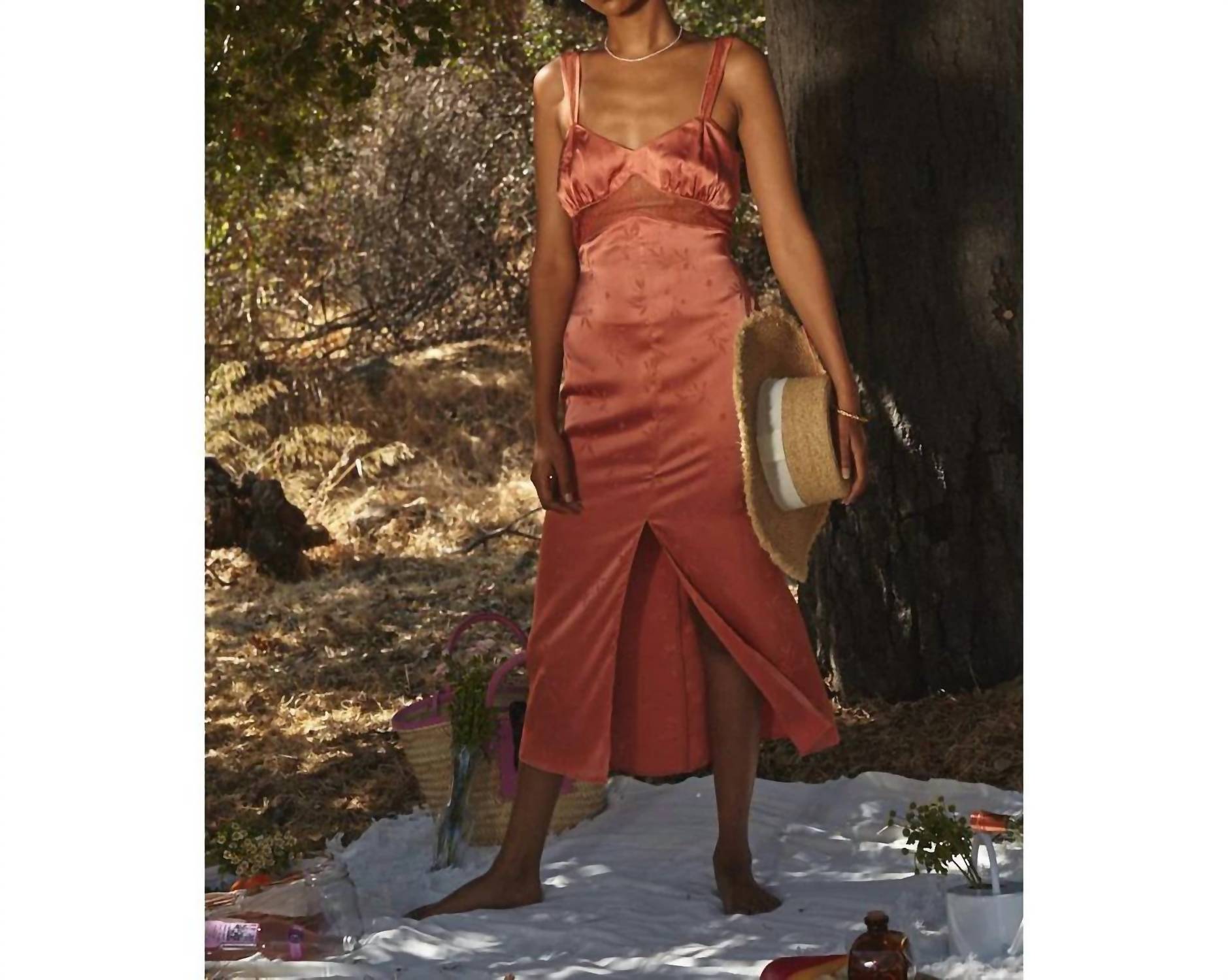 Sage The Label - Jamie Lace Insert Satin Jacquard Midi Dress