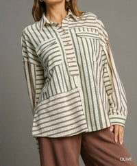 Umgee - Colorblock Stripe Collared Button-Down Top