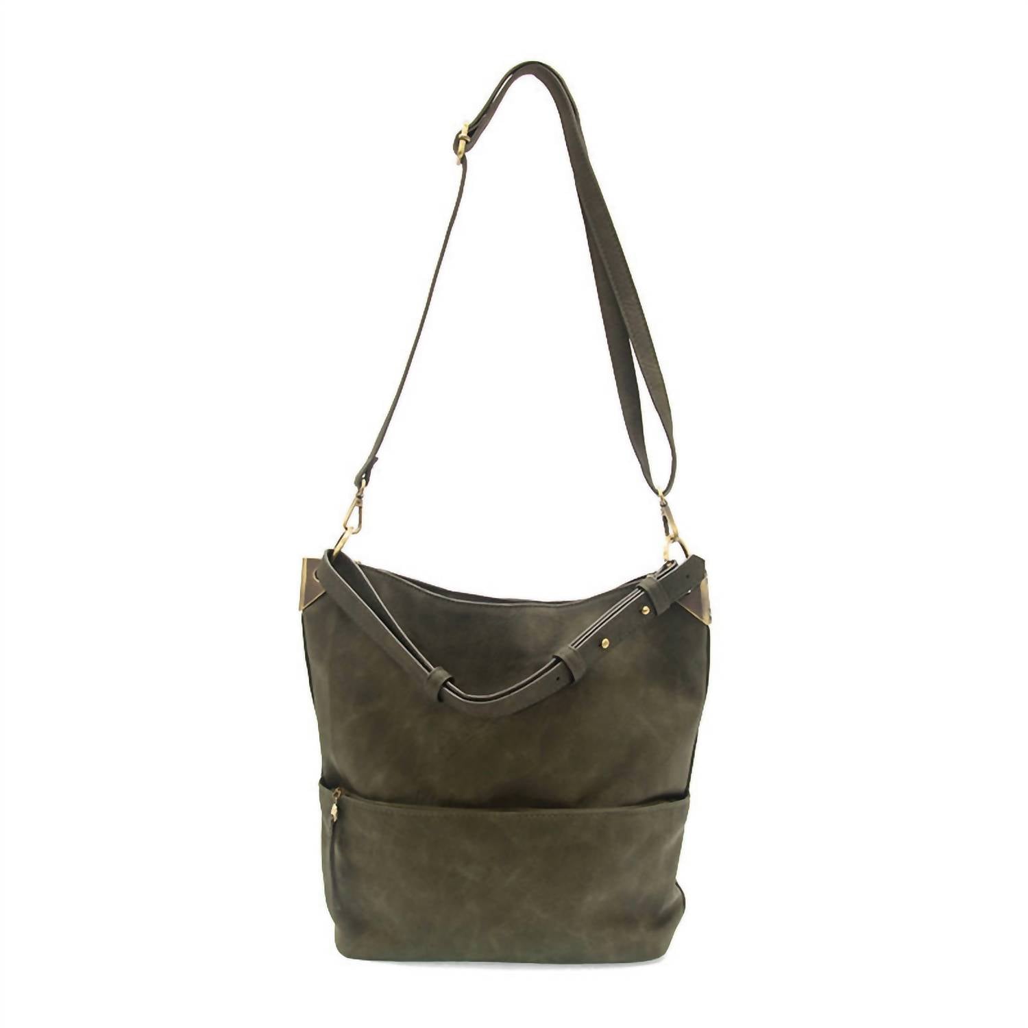 Joy Susan Women's Darcy Pocket Bucket Bag in olive - women's bag - detail view