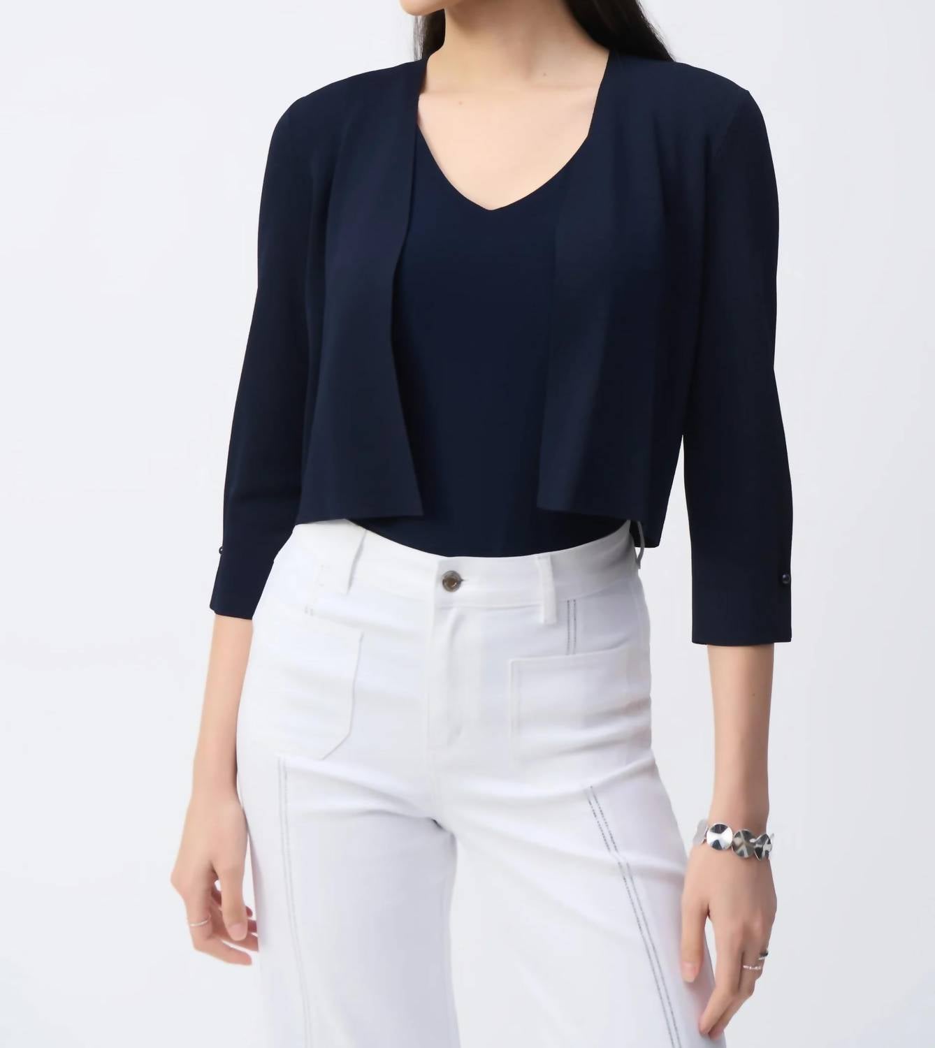 Joseph Ribkoff - Pearl Accent 3/4 Sleeve Cropped Cover-up