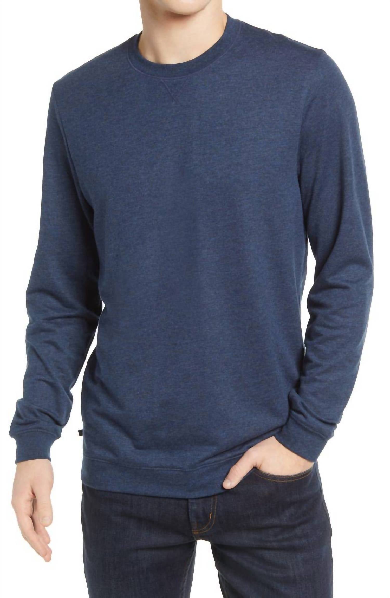 TravisMathew Men's Fink 2.0 Pullover Top in heather blue - men's sweater