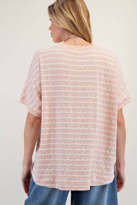 Easel - Short Sleeve Textured Stripe Knit Top