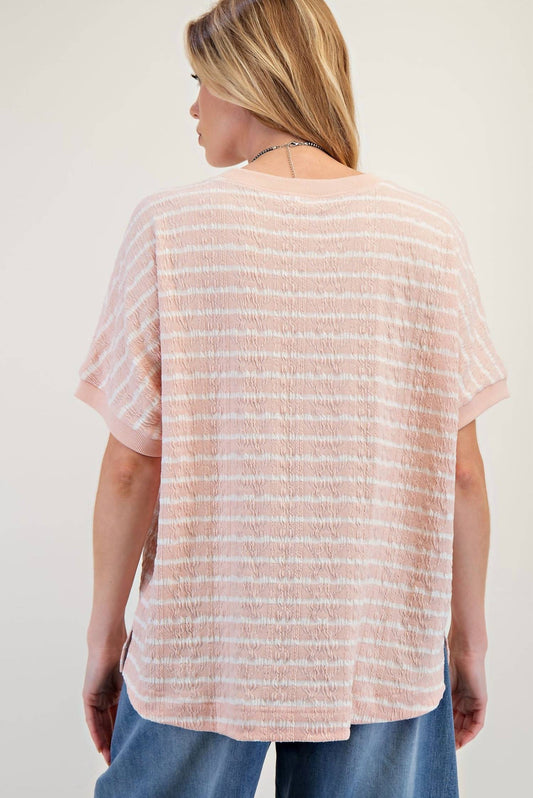 Easel - Short Sleeve Textured Stripe Knit Top