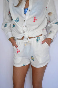 Vintage Havana - Beach Vibes Embroidered Shorts