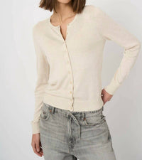 REPEAT cashmere Fine Knit Cardigan in ivory - women's cardigan - alternate view