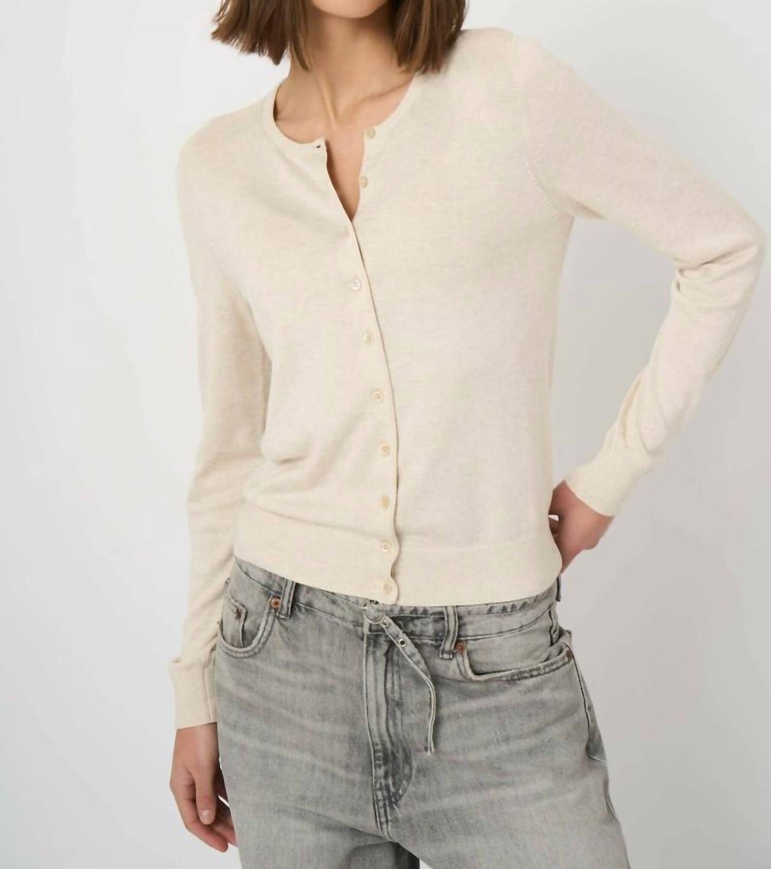 REPEAT cashmere Fine Knit Cardigan in ivory - women's cardigan - alternate view