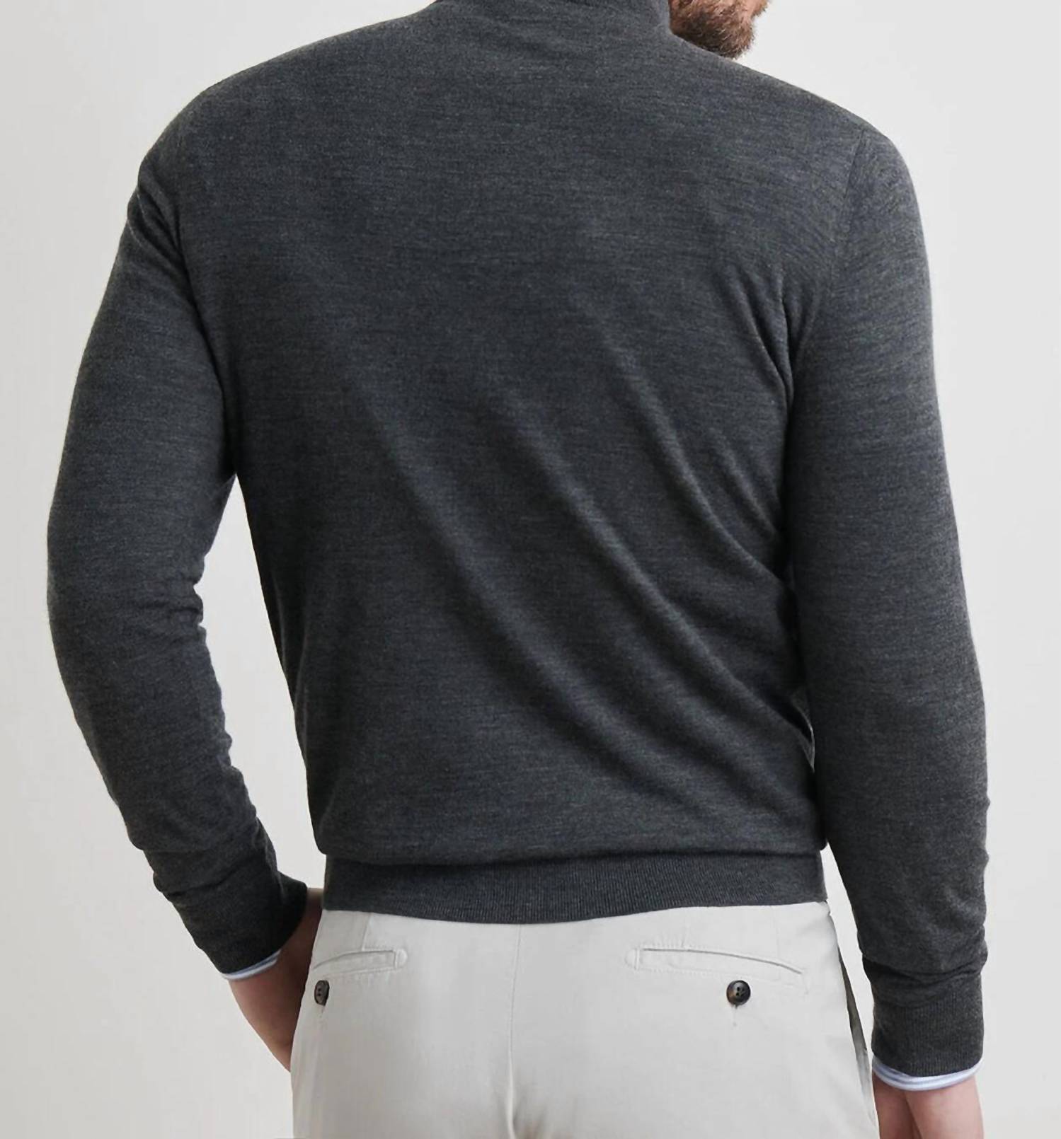 PETER MILLAR Excursionist Flex Quarter Zip Sweater in charcoal - men's sweater - detail view