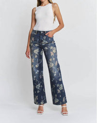 Mica Denim - Midnight Bloom Wide Leg Jeans