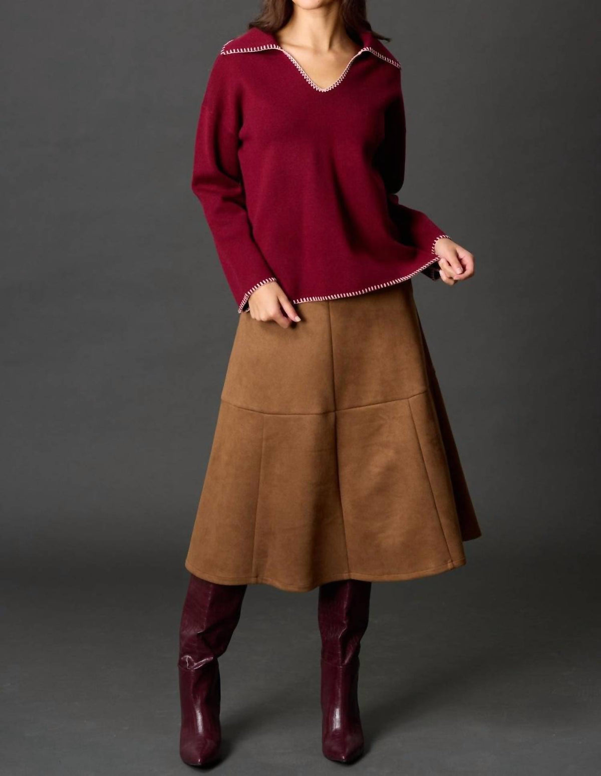 Before You - Blanket Stitch V-neck Sweater