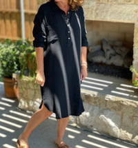 Before You Collection - Gauze Button Up Shirtdress - black - clothing - cotton