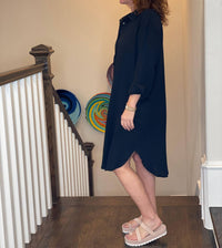 Before You Collection - Gauze Button Up Shirtdress - black - clothing - cotton