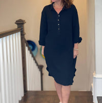 Before You Collection - Gauze Button Up Shirtdress - black - clothing - cotton