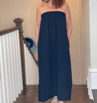 Before You Collection - Gauze Shirred Babydoll Strapless Maxi Dress - black - clothing - cotton - blend