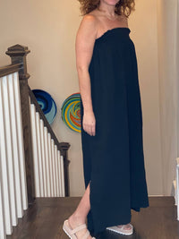 Before You Collection - Gauze Shirred Babydoll Strapless Maxi Dress - black - clothing - cotton - blend