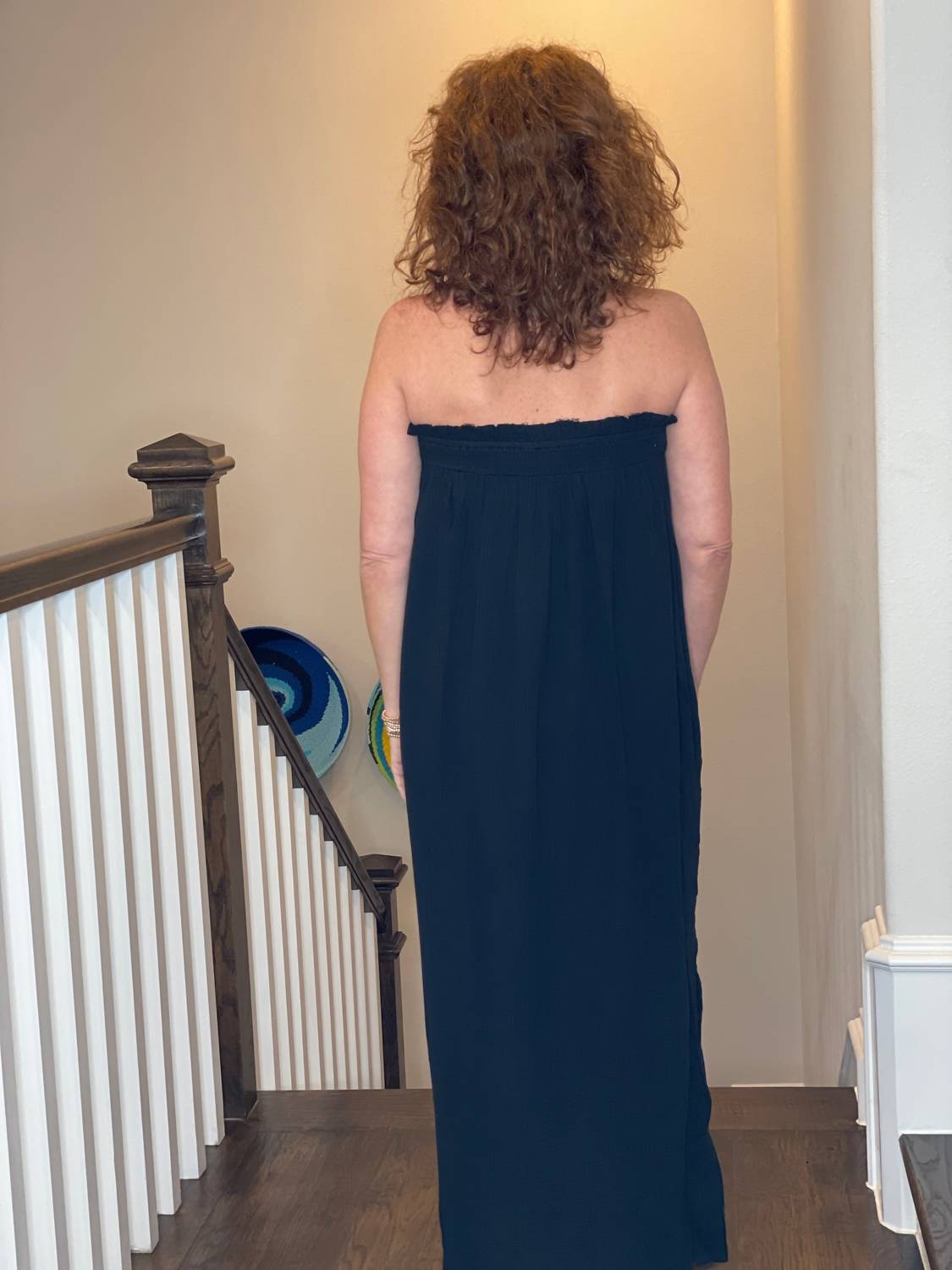 Before You Collection - Gauze Shirred Babydoll Strapless Maxi Dress - black - clothing - cotton - blend