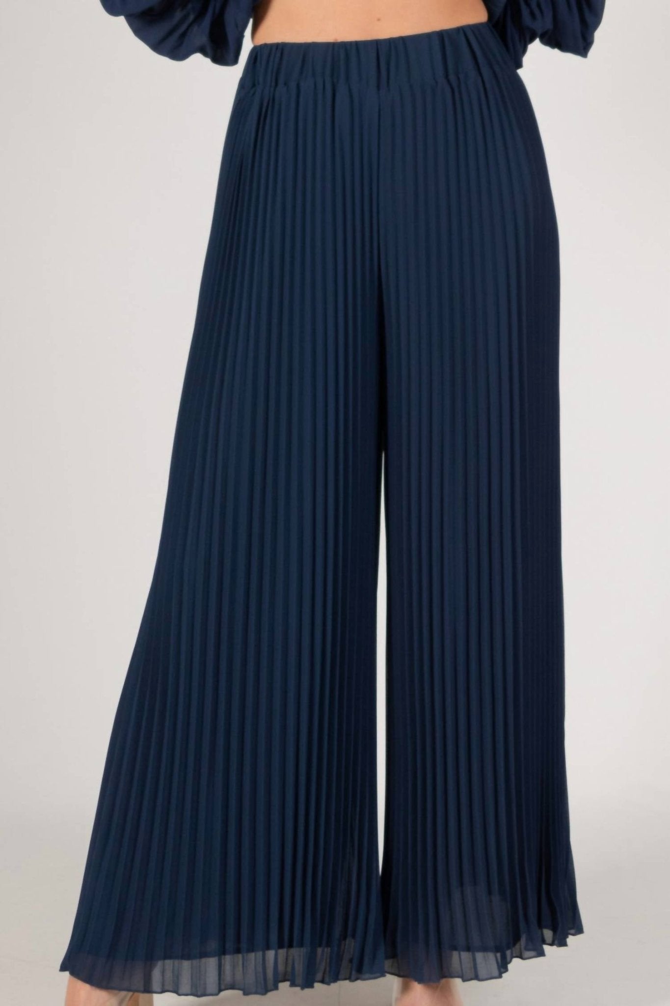 Before You - Pleated Chiffon Wide Leg Pants - blue - clothing - pants