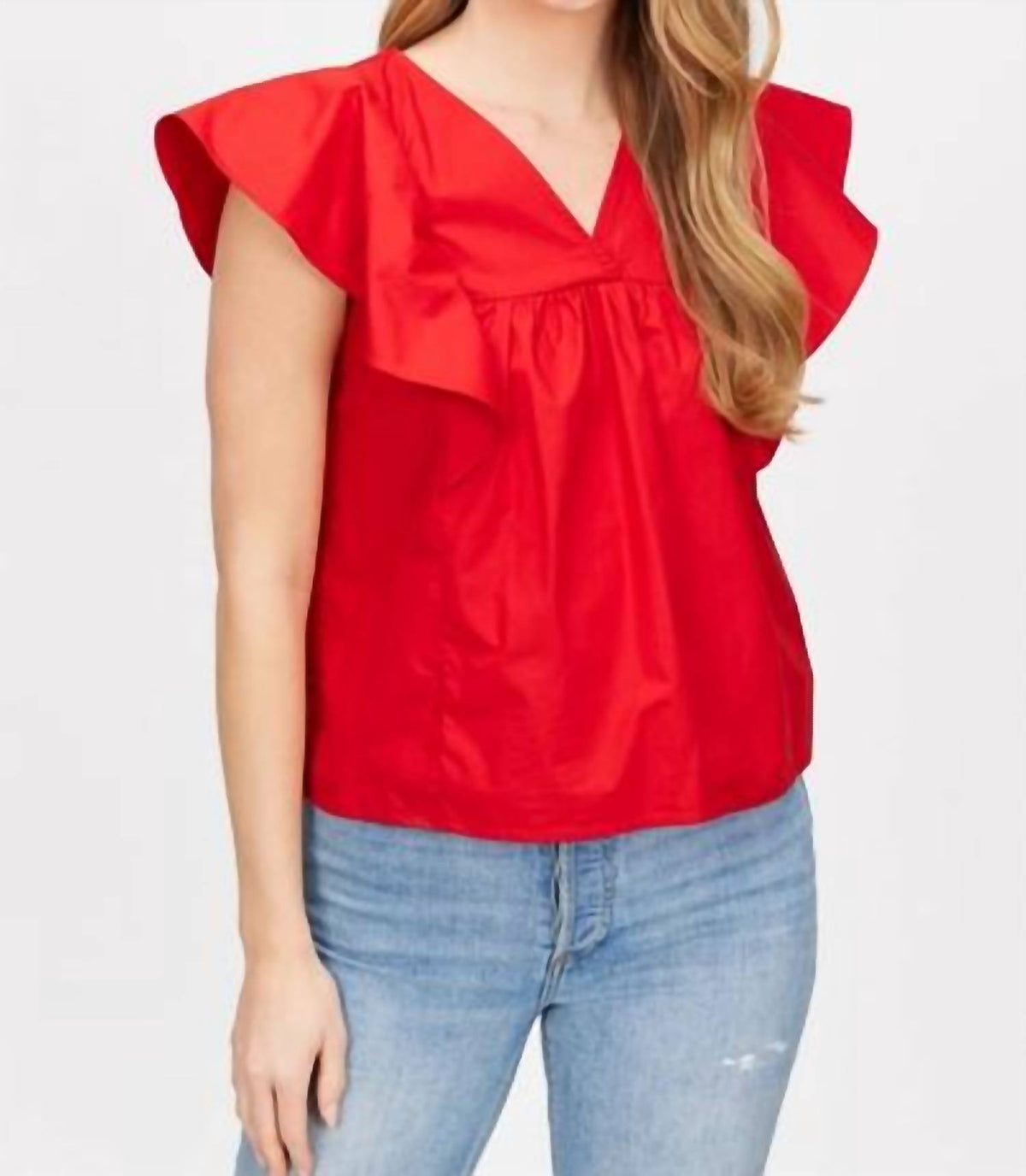 Before You - Poplin Flutter Detail Blouse
