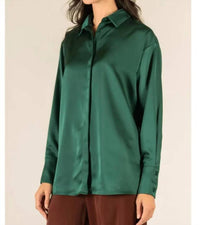 Before You - Satin Placket Cover Button Up Shirt