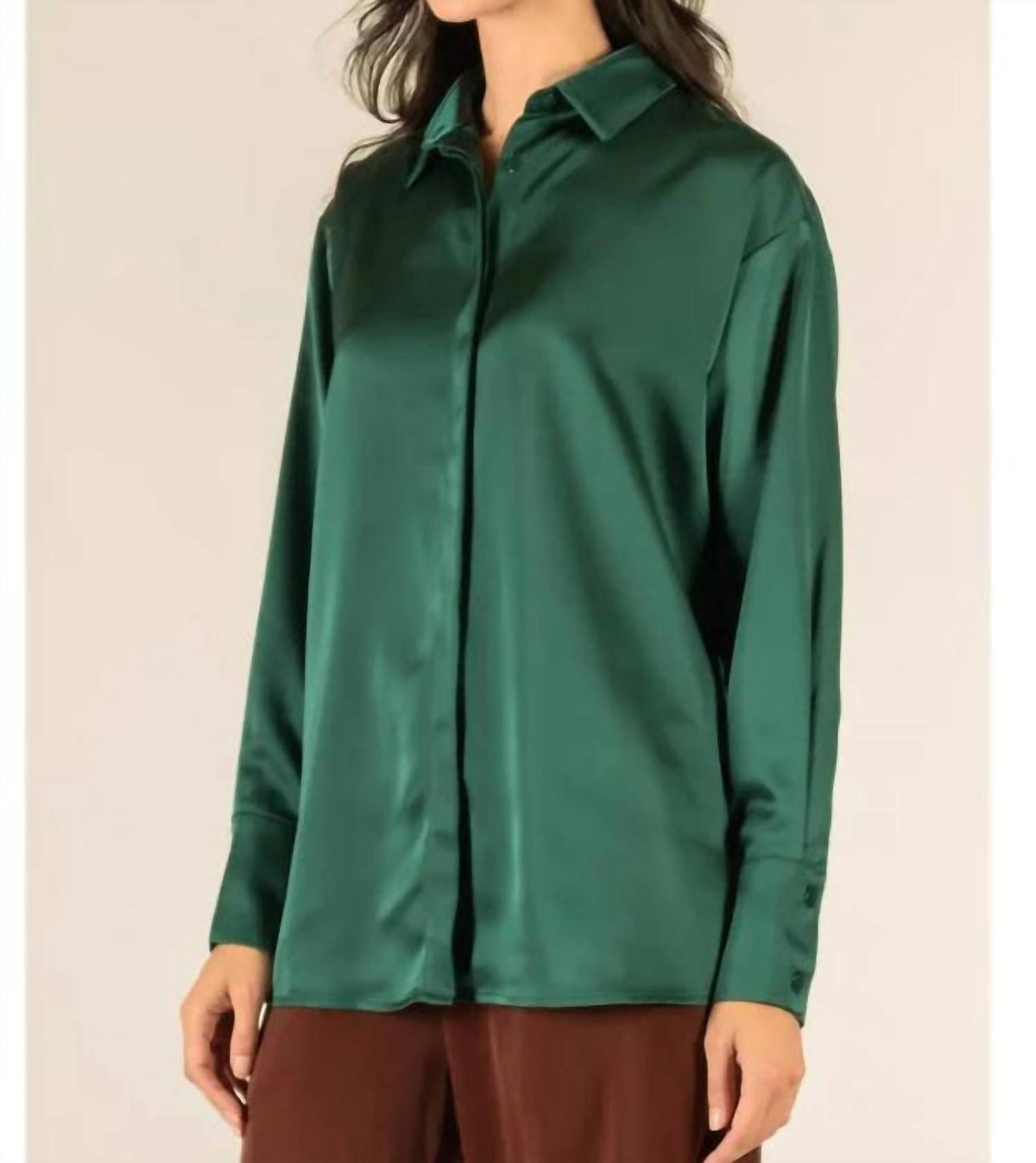 Before You - Satin Placket Cover Button Up Shirt