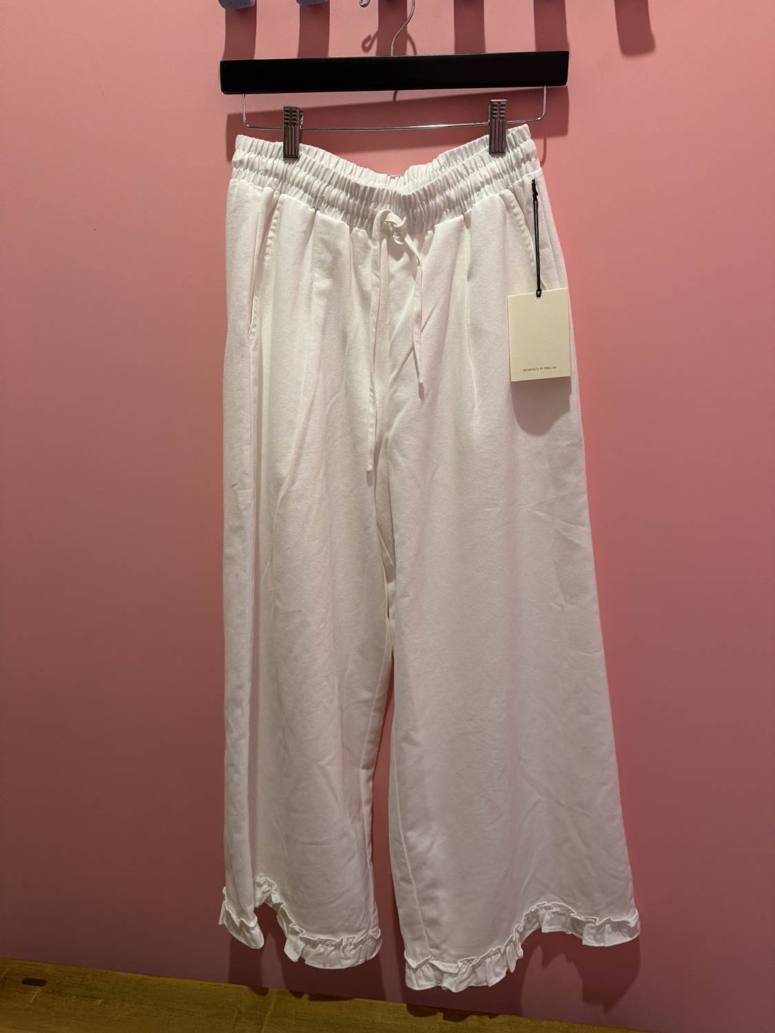 Before You - Women's Cotton Ruffled Hem Wide Leg Elastic Pull On Pants