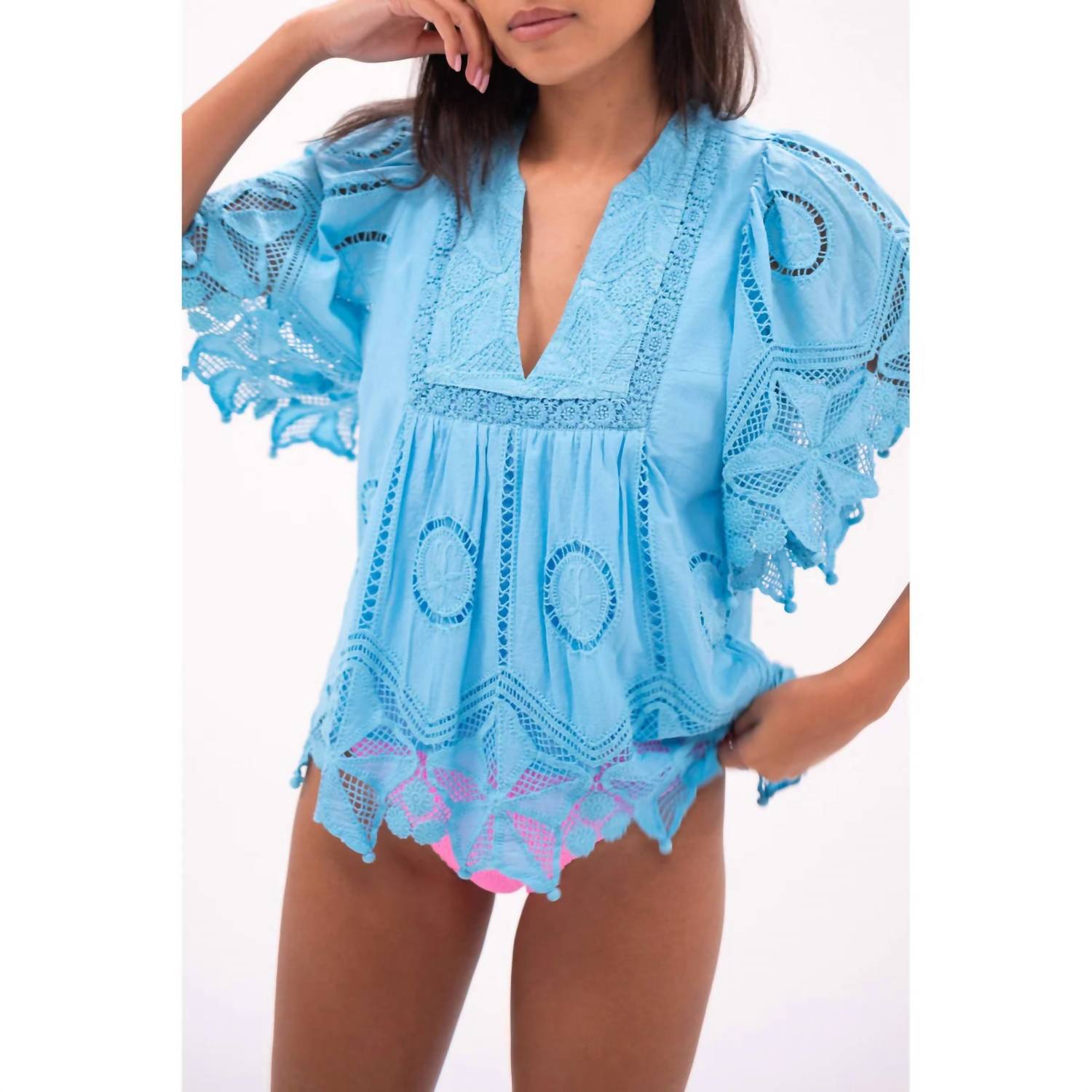Bell By Alicia Bell - Lace Angel Top - blouses - blue - clothing