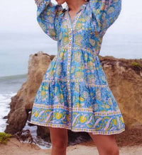 Bell - Clara Balloon Sleeves Mini Dress - blue - clothing - collection:vacationdresses(Auto)