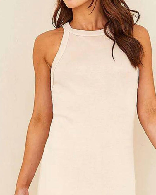 Bella Dahl - Fitted Halter Midi Dress - beige - clothing - cotton - blend