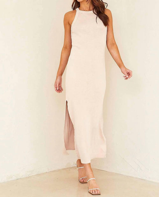 Bella Dahl - Fitted Halter Midi Dress - beige - clothing - cotton - blend