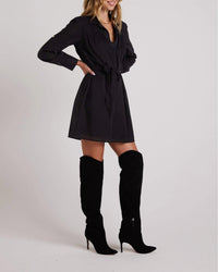 Bella Dahl - Long Sleeve Pintuck Mini Dress - black - clothing - cotton