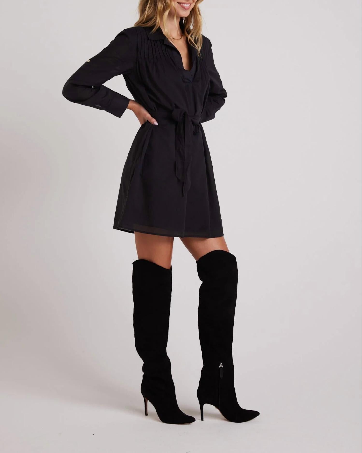 Bella Dahl - Long Sleeve Pintuck Mini Dress - black - clothing - cotton