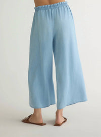 Bella Dahl - Ruffle Waist Wide Leg Crop Pants - ankle - blue - clothing
