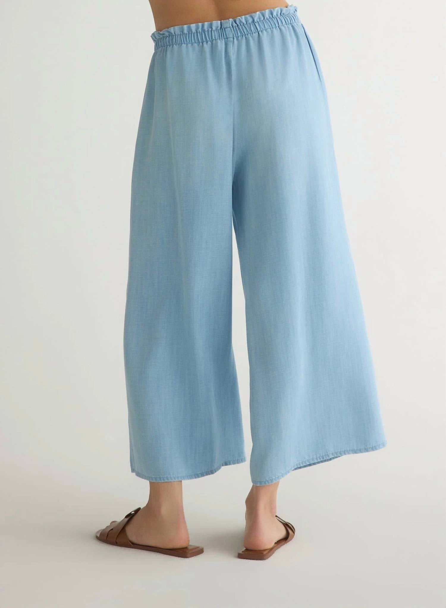 Bella Dahl - Ruffle Waist Wide Leg Crop Pants - ankle - blue - clothing