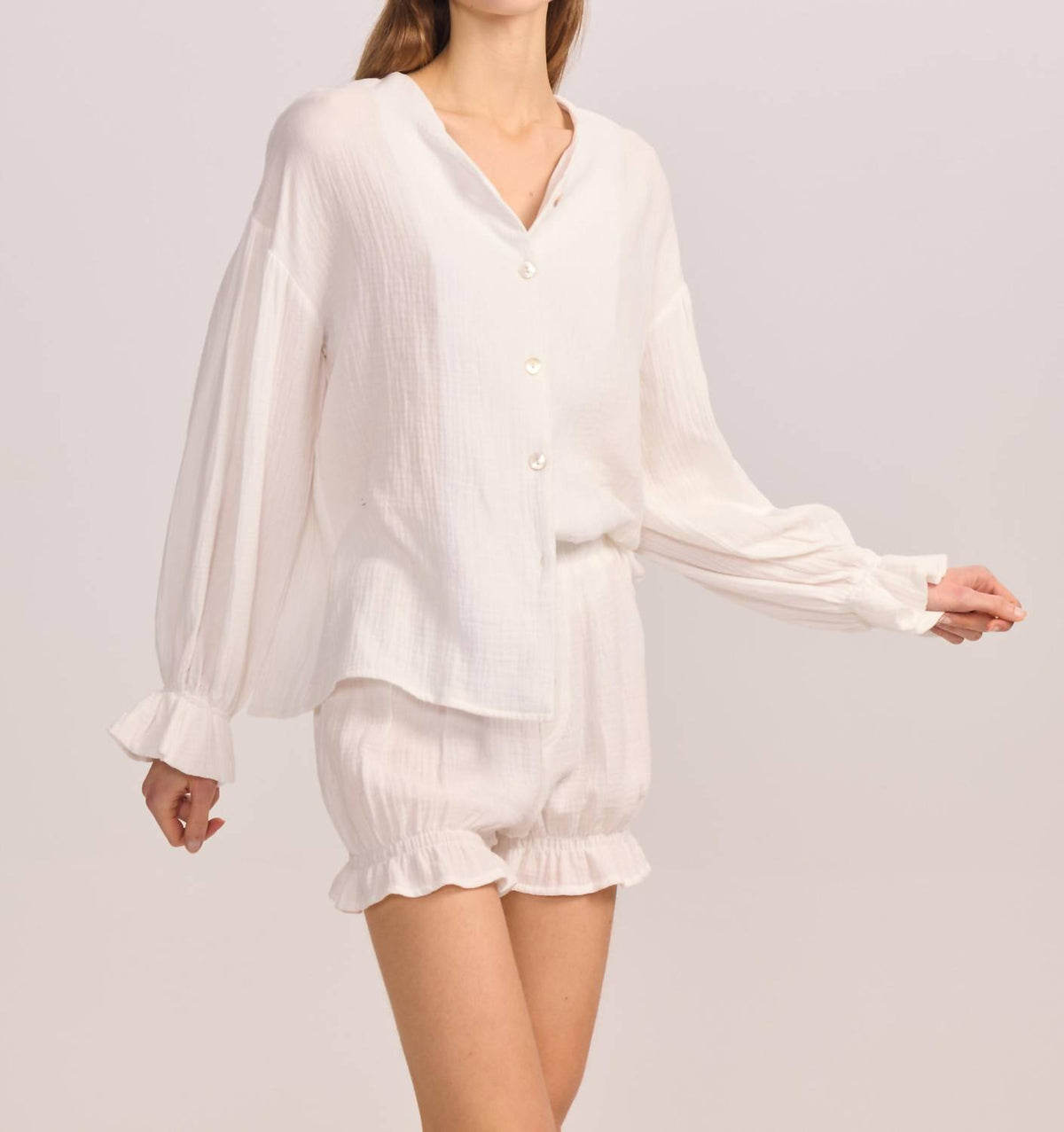 Belle D'Amour - Cotton Gauze Button Down Shorts
