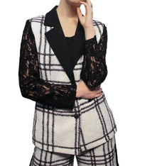 Berek - Plaid Texture And Lace Blazer