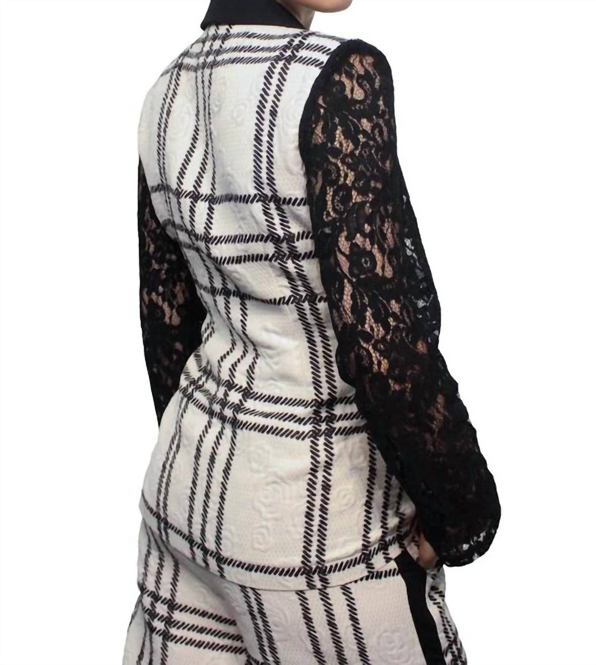 Berek - Plaid Texture And Lace Blazer