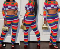 Beston - Color Block Top and Pants Set