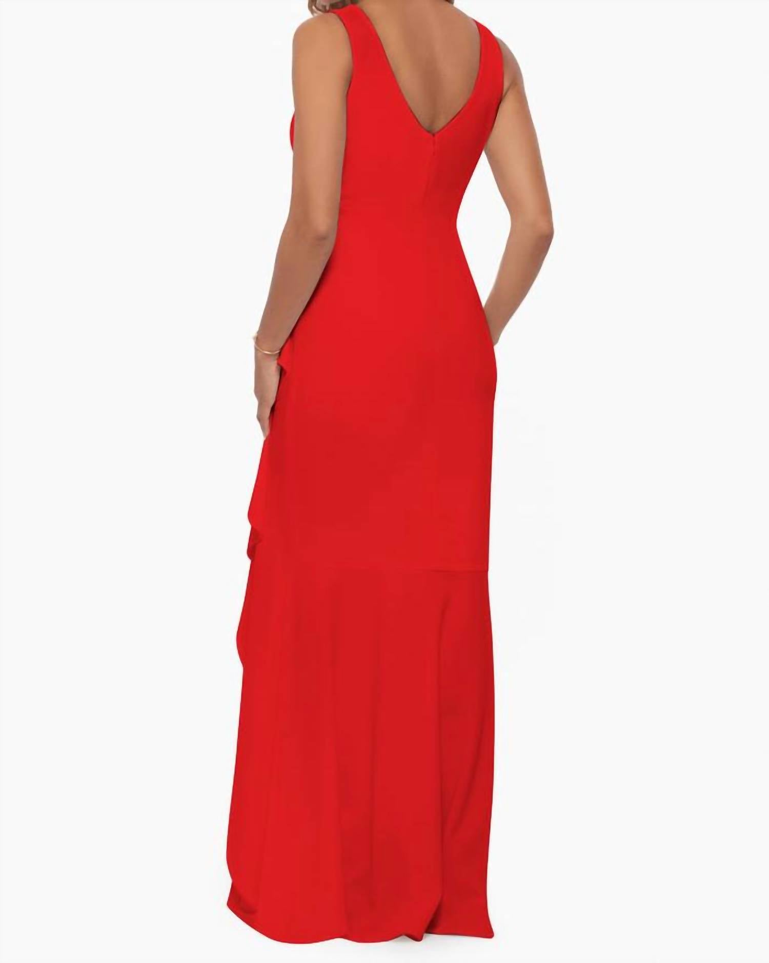 Betsy & Adam - Candace Long V - neck Hi Low Cascade Dress - clothing - dresses - maxi