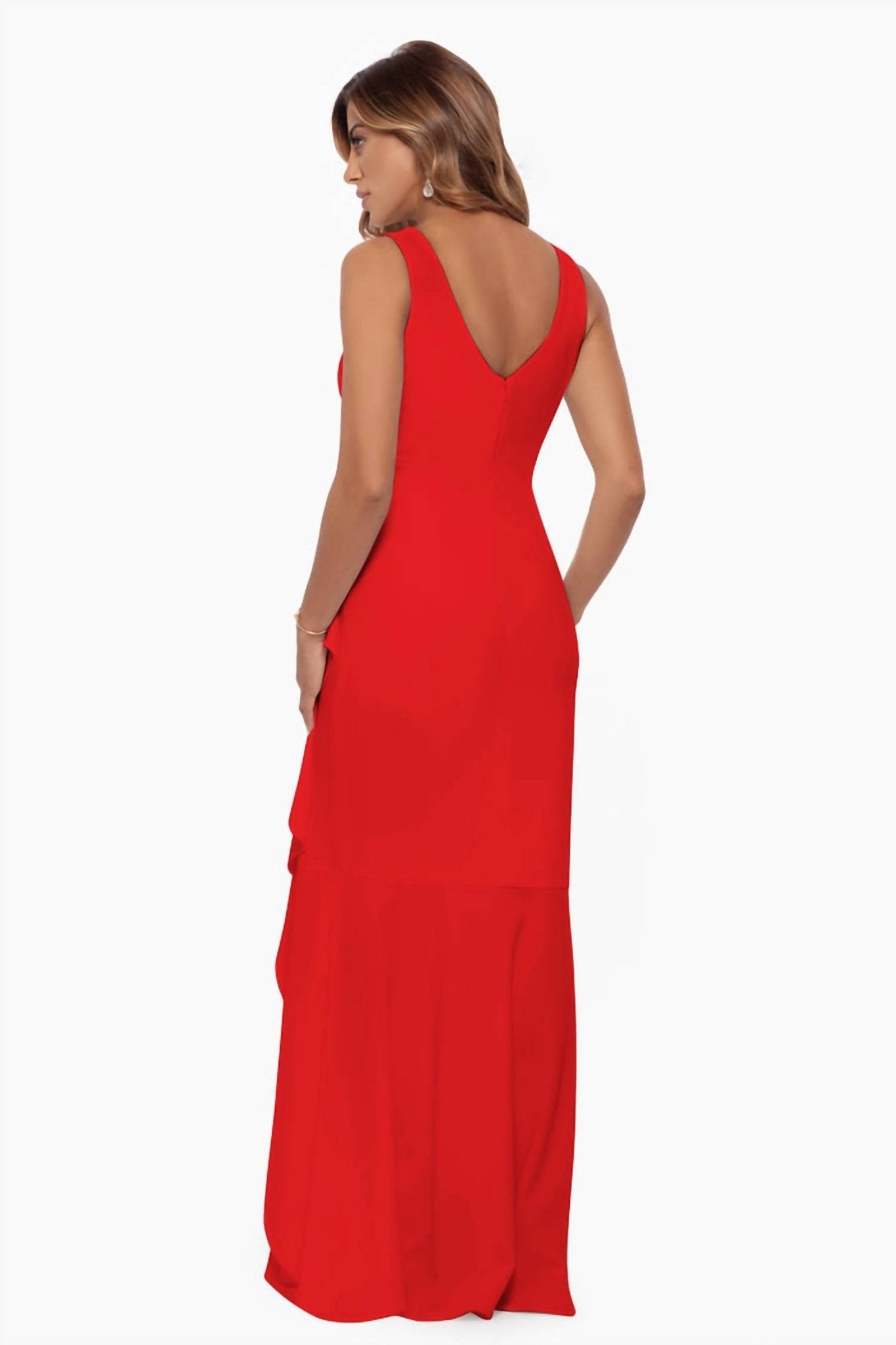 Betsy & Adam - Candace Long V - neck Hi Low Cascade Dress - clothing - dresses - maxi
