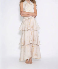 Beulahstyle - Scalloped Tiered Belted Maxi Dress