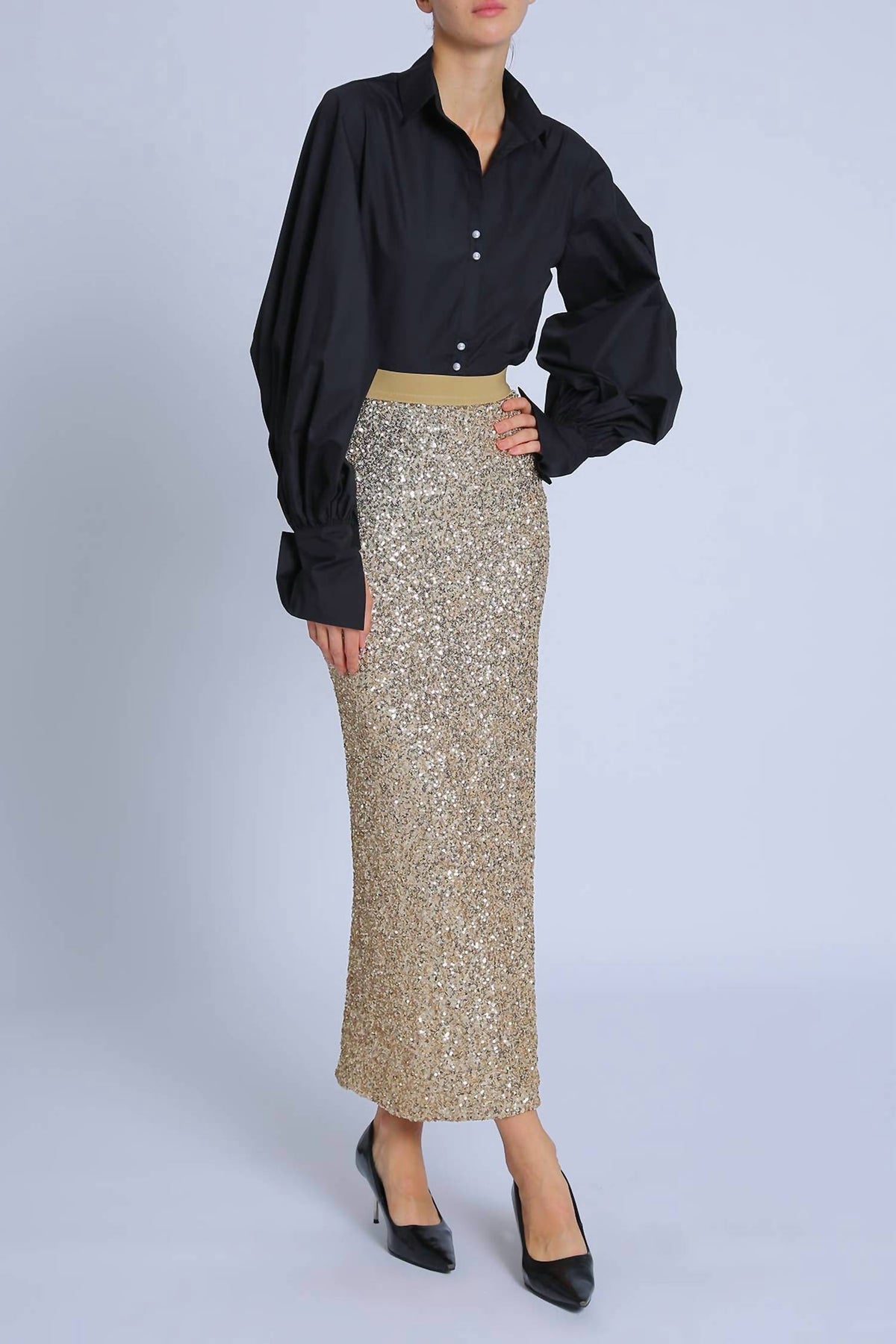Beulahstyle - V-neck Cut Collar Puff Blouse