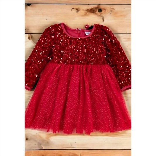 Kidscharm - Girl's Sequin Tulle Christmas Dress With Velour Bodice