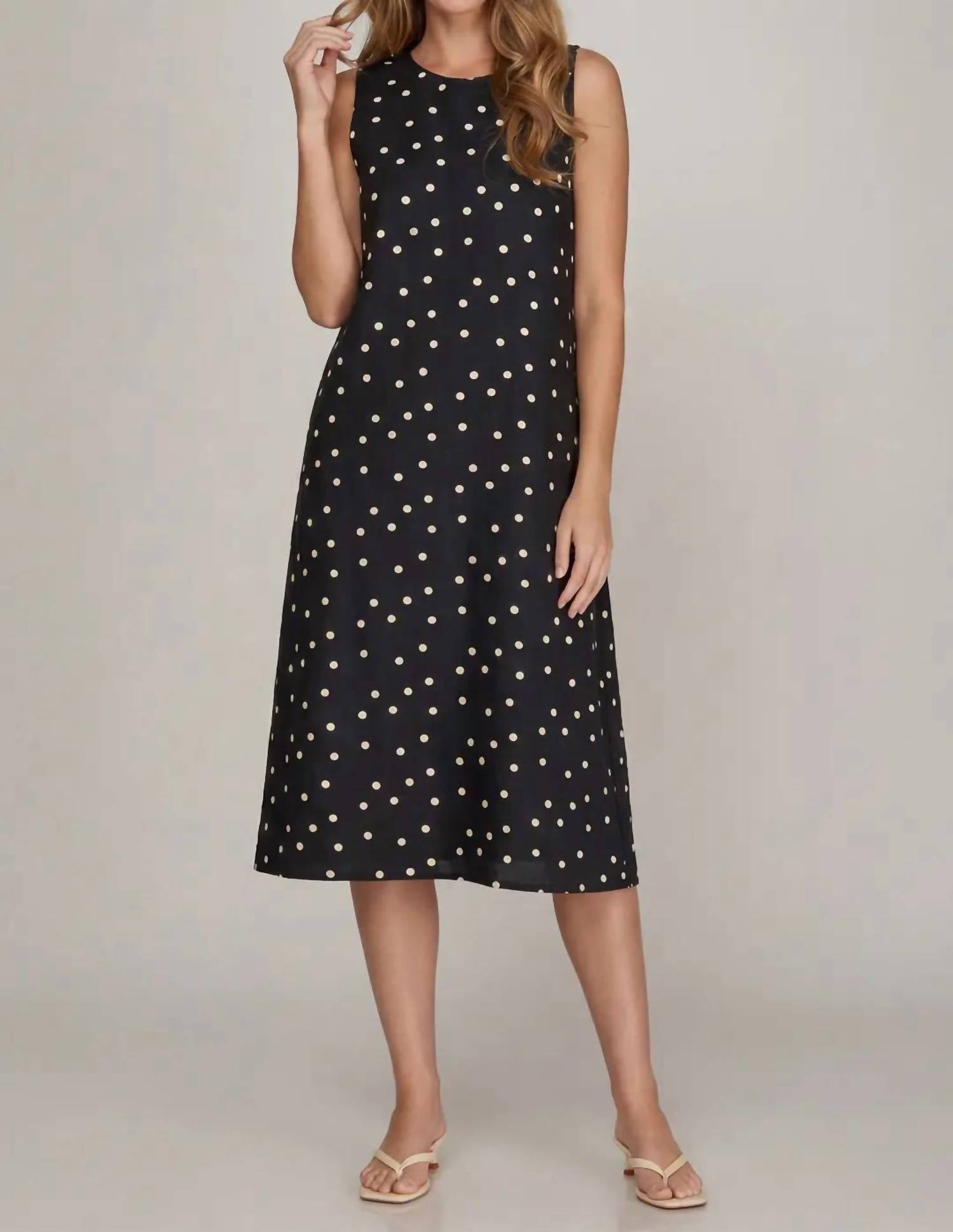 She + Sky - Sleeveless Woven Polka Dot Midi Dress