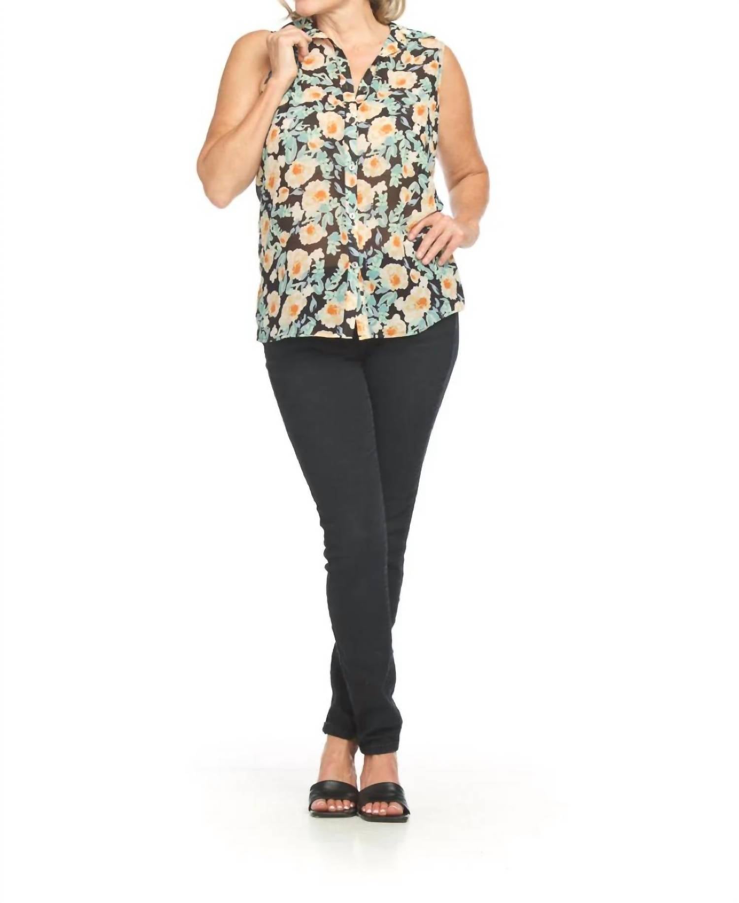 Papillon - Georgette Floral Collar Button Front Blouse
