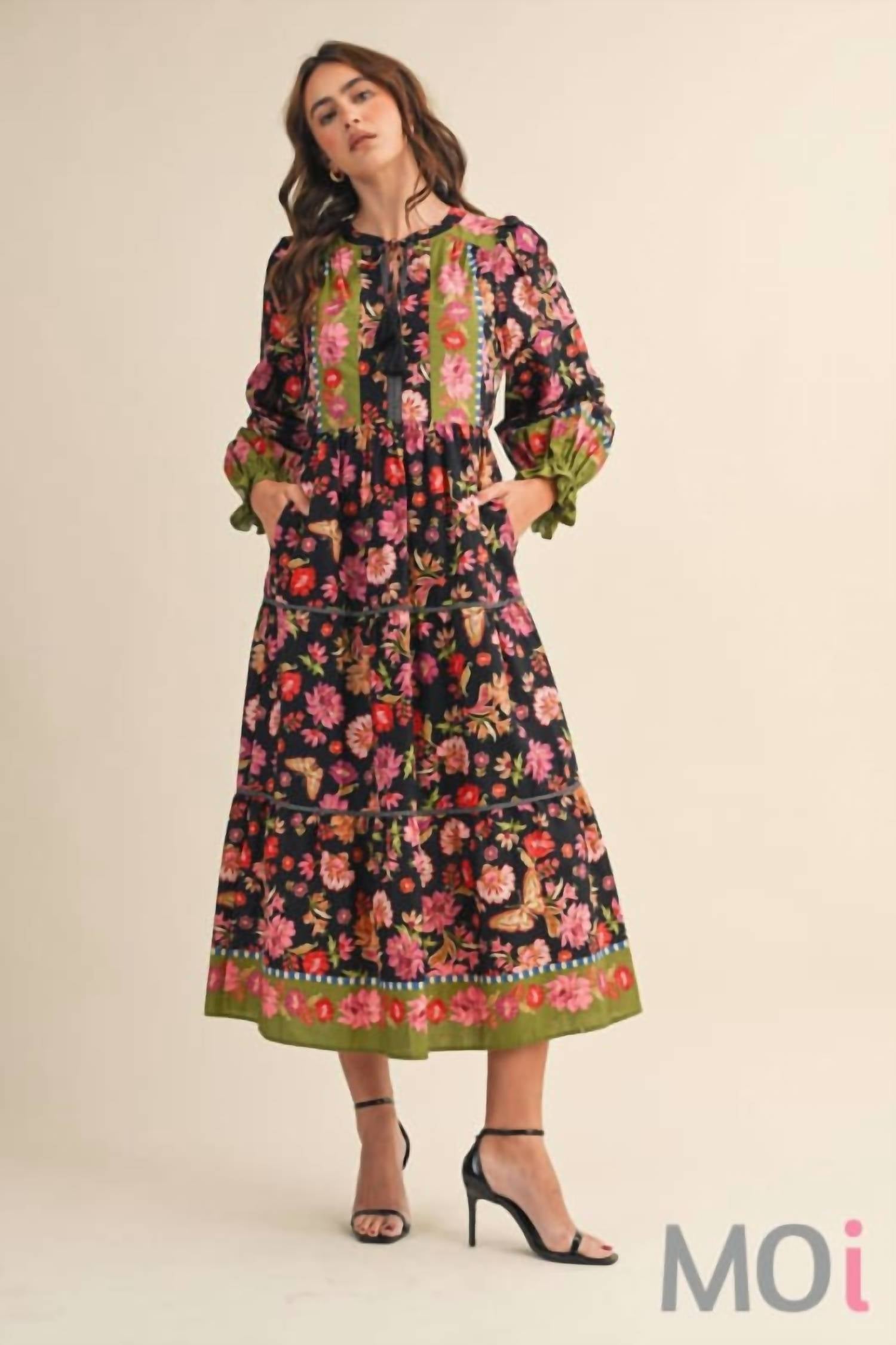 &Merci - Floral Border Print Midi Dress